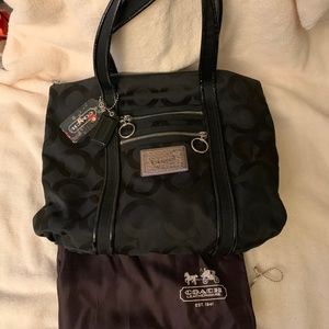 Coach black poppy op art tote bag